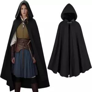 KDAFJLKD 여성 후드 벨벳 망토 르네상스 중세 버클 할로윈 코스튬