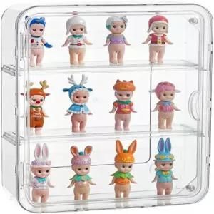 피규어용 3단 투명 디스플레이 케이스 마그네틱 도어가 있는 아크릴 수납 정리함 수집품 액션 벽걸이 방진