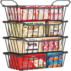 SUNALY 냉동고 정리함 5-7 Cu.FT 딥 정렬 냉동 고기 및 식품용 4팩 적재 가능한 상자 손잡이가 아래에서