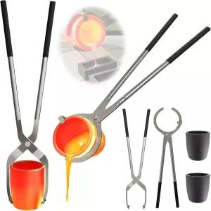 넬리로 3 (6.6파운드-3kg) 도가니 집게 세트 금속 용융용 흑연 주조 도구 들어 올리고 붓는 2개 포함