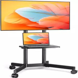 32-75인치 TV를 위한 업그레이드된 휠이 있는 롤링 TV 스탠드 높이 조절이 가능한 모바일 노트북 선반이