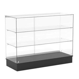 48인치 W x 17.9인치 D 37.9인치 H - 풀 비전 디스플레이 케이스, 블랙 베이스와 유리 선반이 있는 라틸 케이스