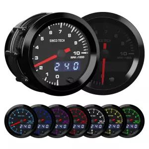 싱코 테크 52mm RPM 게이지 자동차 타코미터 디지털 디스플레이 포인터 7가지 색상 백라이트 12V 범용
