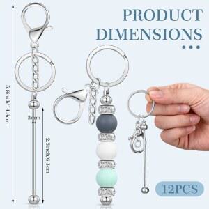 톤디아모 12개 열쇠고리 벌크 DIY 공예 구슬 모양 막대 선물용 금속