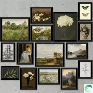 LANCI95 15개 빈티지 월 아트 데코 액자 방용 포스터 프린트 무디 갤러리 침실용 프렌치 컨트리 (프레임)