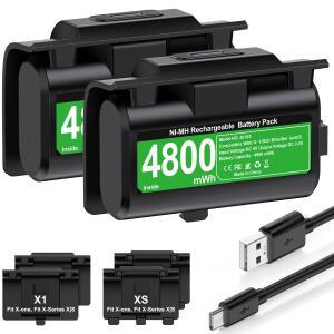 BEBONCOOL B100 Xbox 시리즈 One S/X 컨트롤러 배터리용 충전식 2 x4800mWh(충전 케이블 포함)