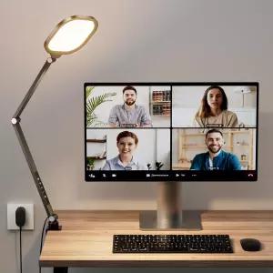 컴퓨터용 LitONS 비디오 컨퍼런스 조명 녹화 회의 노트북 및 웹캠용 Dimmable C- 클램프 스윙 암 리모컨