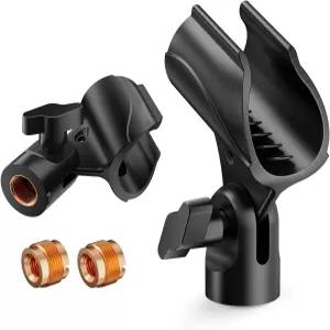 범용 마이크 클립 5/8인치 남성부터 3/8인치 여성 어댑터가 장착된 조절 가능한 홀더(2팩)