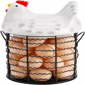 하이시든 금속 와이어 치킨 달걀 보관 바구니 세라믹 디자인 뚜껑이 있는 장식용 신선한 홀더 주방 용품용