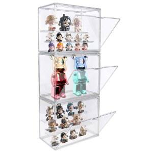 피규어용 디스플레이 박스 3팩 쌓을 수 있는 분리형 스탠드 수집품 및 액션 피규어 미니 장난감(3단)용 방진 쇼케이스 보관함