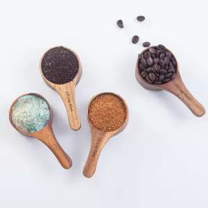 우드 커피 스쿱-4병용 나무 스쿱 갈은 차 설탕 조미료용 다용도 병 용기 목욕 소금 세탁 세제(아카시아