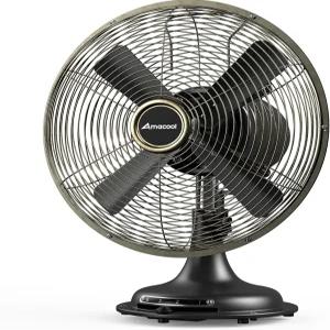 AMACOOL 진동 빈티지 팬 올 메탈 8인치 레트로 테이블 상단 조절 가능한 헤드 틸트 침실 홈 오피스 및