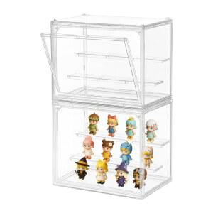 팀버우라 아크릴 디스플레이 케이스 2팩, 모듈형 3단 투명 박스 세트, 수집품용 스태커블 피규어 캐비닛