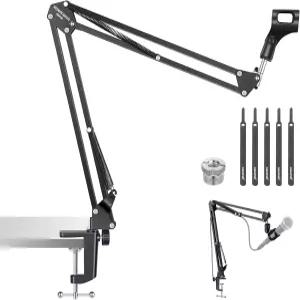 NEWER 마이크 암 스탠드 서스펜션 가위 붐 데스크 마운트 클립 포함 및 3/8인치~5/8인치 어댑터 블루 예티