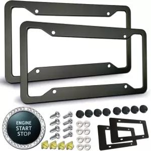 매트 블랙 번호판 프레임 - 방청 알루미늄 금속 자동차 태그 홀더 장착 하드웨어가 있는 전면 후면 슬림