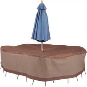 DUCKCOVERS Ultimate 방수 88인치 직사각형/타원형 파티오 테이블 및 의자 세트 커버 (우산 구멍 포함)