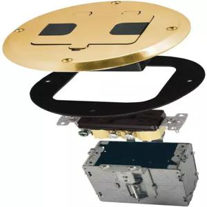 오목한 듀플렉스 15A TR 장치와 조절 가능한 스틸 박스가 있는 RACO 6239BP 플로어 키트 1-강 황동