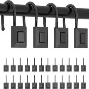 GILA 샤워 커튼 장식 후크 욕실 방청 사각형 블랙 헤비 듀티 도구 없이 설치할 수 있는 막대 링 12개 세트