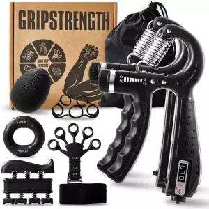 7PCS 그립 근력 트레이너 키트 조절 가능한 팔뚝 저항 2개 핑거 스트레처 링 핸드 스퀴즈 볼 운동 사용