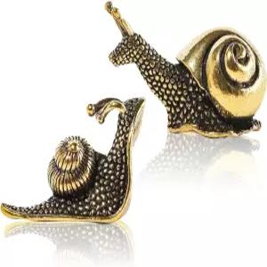 MHYGKTXRA 2pcs 달팽이 동상 - 미니 레트로 구리 및 황동 피규어 조각 야외 연못 정원 홈 데코