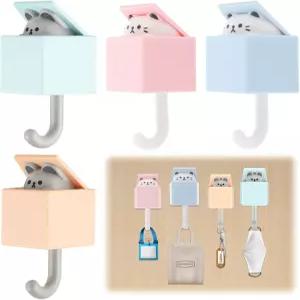 벽걸이 장식용 고양이 후크 4팩 크리에이티브 접착 귀여운 애완동물 코트 열쇠 스카프 모자 수건