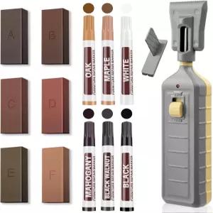 열 펜이 있는 비닐 바닥 수리 키트 - 6가지 색상의 원목 왁스 목재 가구 마커 라미네이트 커버 스크래치