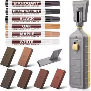 열 펜이 있는 라미네이트 바닥 수리 키트 리놀륨 하드 왁스 6색 목재 비닐 가구 터치업 마커 커버 스크래치
