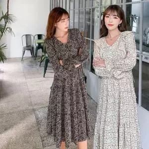 [에이치플러스몰]플라워 프릴 롱 원피스 긴팔 데님 가을 겨울 여성복