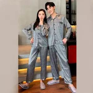 [이거찜] 최고급 원단 체크무늬 실크잠옷 커플잠옷세트