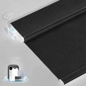 원격 무선 노드릴 자동 롤러 음영이 있는 맨닉스 스마트 전동 블라인드 윈도우용 암막 전기 블랙 35 x 72