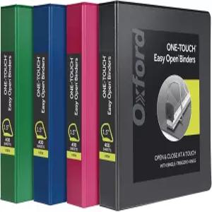 옥스포드 3 링 바인더 학교용 1.5인치 원터치 이지 오픈 D 3면 뷰 커버 엑스트라라이프 힌지 논스틱 PVC