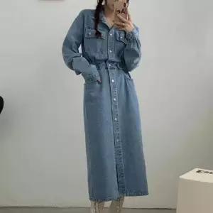 [의류] 와이드 데님 롱셔츠 원피스 허리조절 캐주얼 데이트룩
