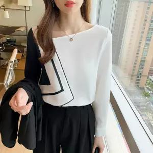 여성 이너 봄가을 소소한 패치 루즈핏 긴팔 쉬폰 셔츠 스포M1