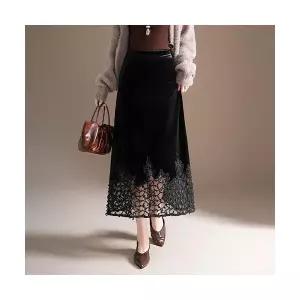 여자 데일리 H라인 스커트 벨벳 힙업 봄 가을 롱 레이스 옆 일자 트임 한 걸음 SPO마켓3