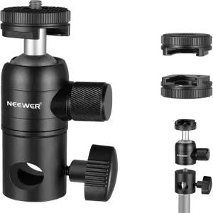 니워 2팩 라이트 스탠드 어댑터 콜드 슈 1/4인치 나사 미니 볼 헤드 카메라 모니터 링 라이트용 리버서블