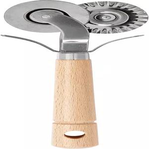 판테스 더블 블레이드 페이스트리 라비올리 파스타 반죽 커터 크림퍼 휠 비치우드 손잡이가 있는