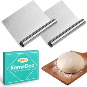 코나도스 2팩 스테인리스 스틸 반죽 커터 페이스트리 스크레이퍼 계량 저울이 있는 벤치 나이프 빵 피자