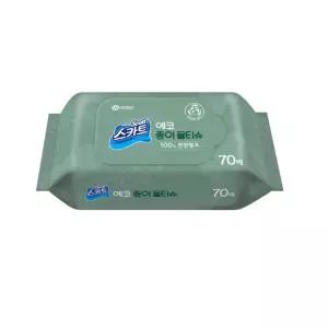 스카트 종이 물티슈 70매 2개 캡형 다용도 가정용 뚜껑 뽑아쓰는 일회용 청소 휴대용