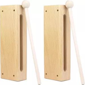 QWORK 나무 타악기 세트 - 말렛이 포함된 사운드 블록 2개 콘서트 녹음 및 커뮤니티 밴드용