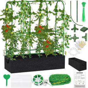 야외 식물 등반을 위한 65 x 50 인치 U자형 정원 오이 트렐리스 재배 침대용 금속 토마토 채소 완두콩