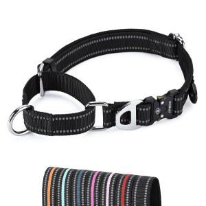 제이피몬 마팅게일 개 칼라 반사 나일론 소프트 쿠션, 합금 버클 소형 및 대형견(중형, 검은색)