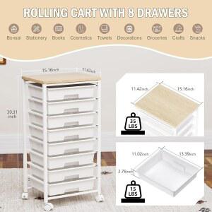 8개의 서랍이 공예품 바퀴가 사무실 수납 침실 서랍 공예실 잠금식 나무 교실 거실용 있는 보관함 카트 테이블탑과