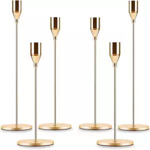 골드 테이퍼 캔들 홀더 세트 6개 황동 톨 메탈 빈티지 스티커 롱 기둥 장식 3/4인치 캔들에 맞습니다