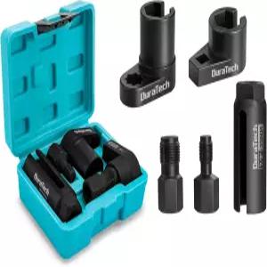 듀라테크 5PCS O2 산소 센서 소켓 스레드 체이서 세트 3/8인치 1/2인치 드라이브 x 7/8인치 22mm 제거기