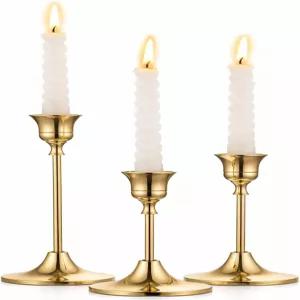 IBSale 메탈 테이퍼 캔들 홀더 3종 세트 ？ 테이블 맨틀 결혼식 또는 집들이 선물용 골드 빈티지에서 영감을