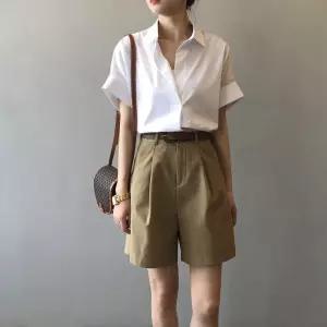 MFNC030032 - 오프닝 롤업 반팔 블라우스 셔츠화이트 흰색 여름 여성 여자 코디