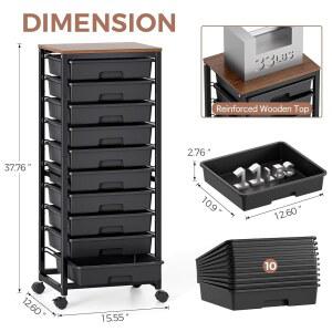 서랍이 있는 교실 SYKIARIOL 검은색 서랍 카트 테이블탑이 카트 수납용 나무 교사용 보관 크래프트