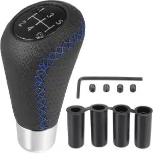 X AutoHOX 블랙 유니버설 5단 오토카 기어 레버 시프터 수동 스틱 시프트 노브 PU 가죽 홀 블루 스티치