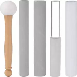 5개의 크리스탈 노래 그릇 망치 세트 나무 손잡이 투명 아크릴 스트라이커 중공 사운드 스틱 도구 포함