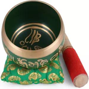 Zap Impex 티베트 노래 그릇 - 4인치 녹색 명상과 요가를 위한 망치와 쿠션 세트